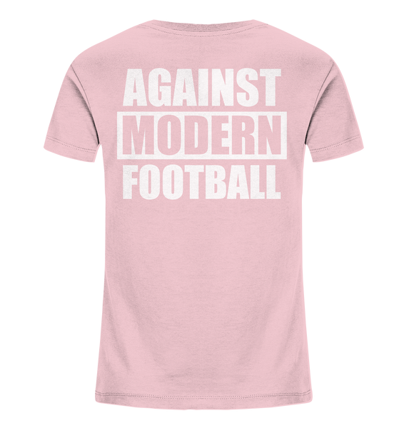 N.O.S.W. BLOCK Fanblock Shirt "AGAINST MODERN FOOTBALL" beidseitig bedrucktes Kids UNISEX Organic T-Shirt cotton pink