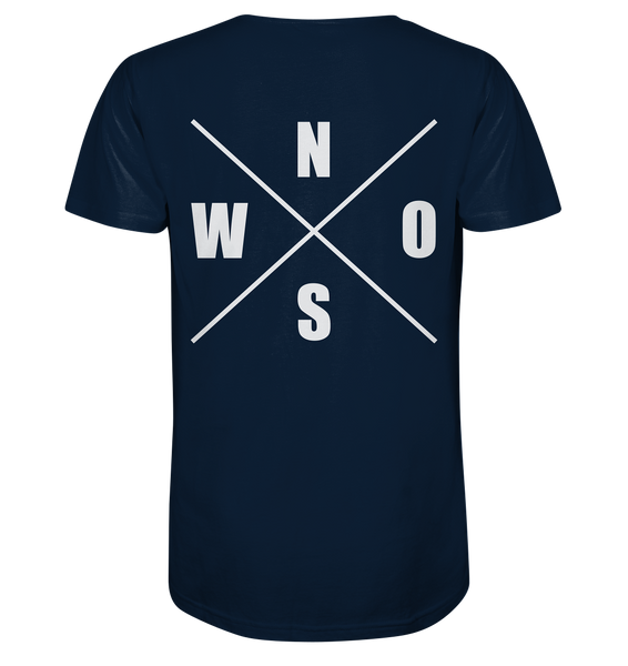 N.O.S.W. BLOCK Shirt "N.O.S.W. ICON" @ Front & Back Organic V-Neck T-Shirt navy
