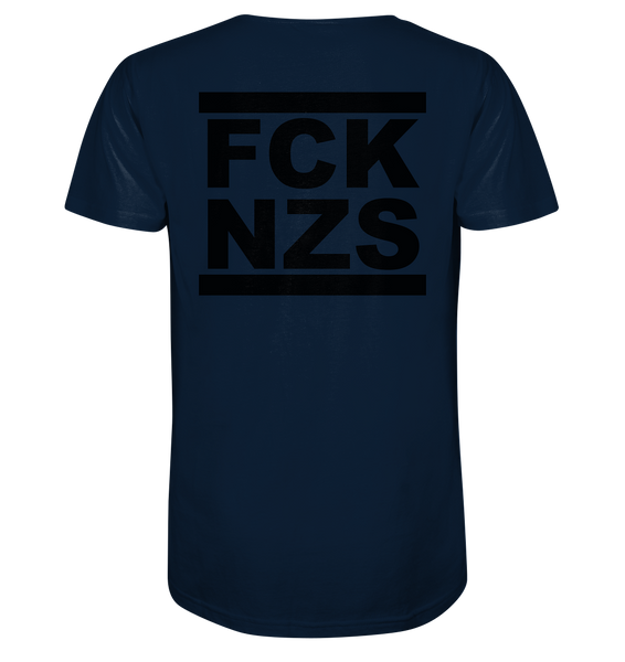 N.O.S.W. BLOCK Gegen Rechts Shirt "FCK NZS" beidseitig bedrucktes Männer Organic V-Neck T-Shirt navy
