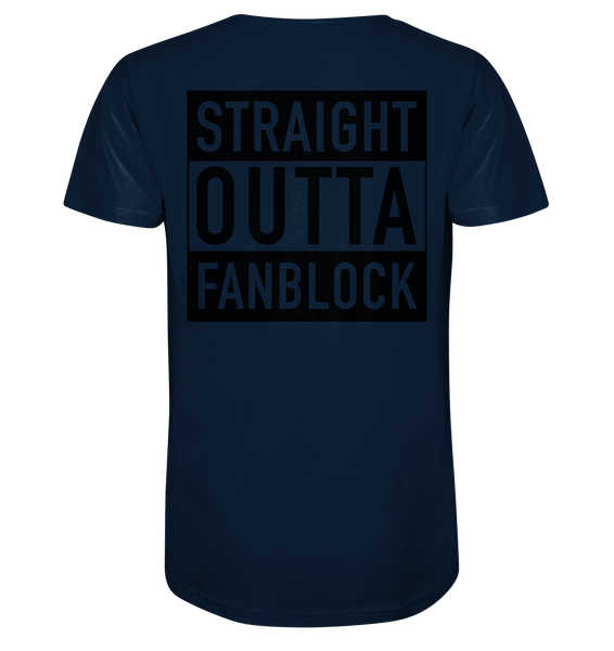 N.O.S.W. BLOCK Shirt "STRAIGHT OUTTA FANBLOCK" Männer Organic V-Neck T-Shirt navy
