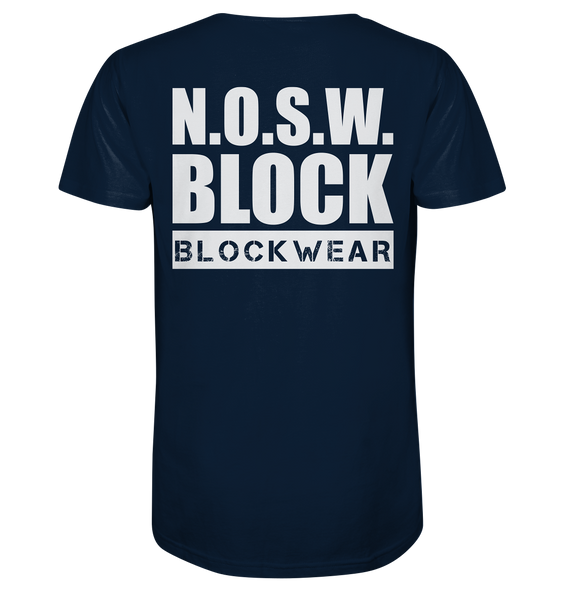 N.O.S.W. BLOCK Shirt "N.O.S.W. BLOCK BLOCKWEAR" Organic V-Neck T-Shirt navy
