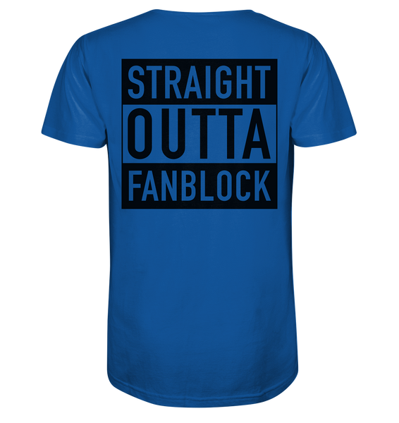 N.O.S.W. BLOCK Shirt "STRAIGHT OUTTA FANBLOCK" Männer Organic V-Neck T-Shirt blau