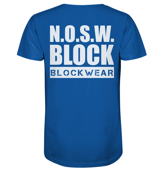 N.O.S.W. BLOCK Shirt "N.O.S.W. BLOCK BLOCKWEAR" Organic V-Neck T-Shirt blau