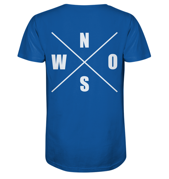N.O.S.W. BLOCK Shirt "N.O.S.W. ICON" @ Front & Back Organic V-Neck T-Shirt blau