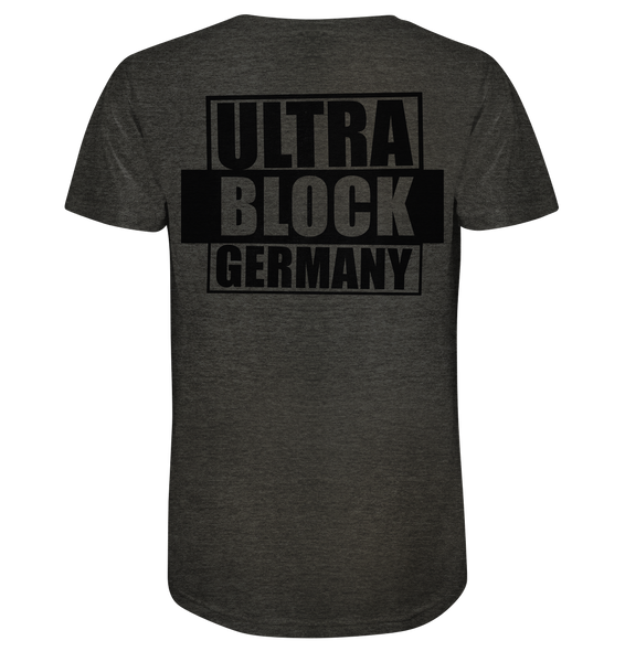 N.O.S.W. BLOCK Ultras Shirt "ULTRA BLOCK GERMANY" beidseitig bedrucktes Männer Organic V-Neck T-Shirt dark heather grau