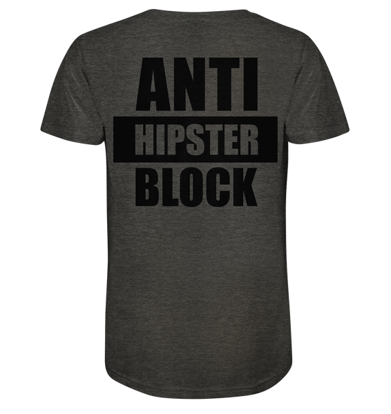 N.O.S.W. BLOCK Fanblock Shirt "ANTI HIPSTER BLOCK" Männer Organic V-Neck T-Shirt dark heather grau