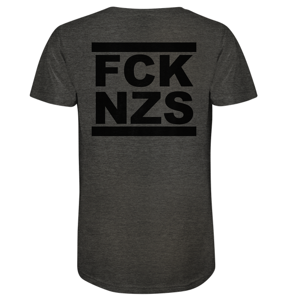 N.O.S.W. BLOCK Gegen Rechts Shirt "FCK NZS" beidseitig bedrucktes Männer Organic V-Neck T-Shirt dark heather grau