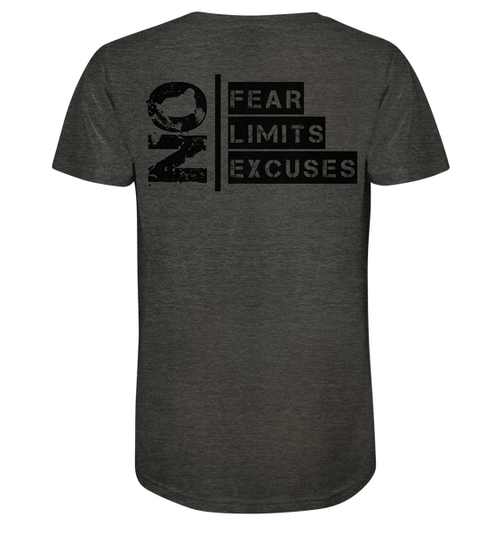 N.O.S.W. BLOCK Ultras Shirt "ULTRAS FOR REAL" beidseitig bedrucktes Männer Organic V-Neck T-Shirt dark heather grau