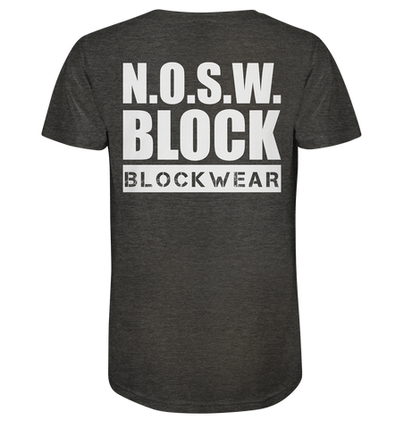 N.O.S.W. BLOCK Shirt "N.O.S.W. BLOCK BLOCKWEAR" Organic V-Neck T-Shirt dark heather grau