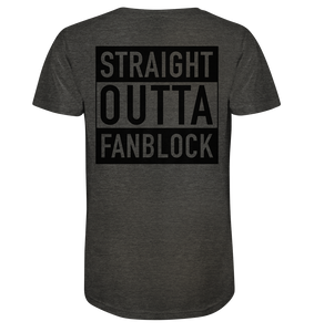 N.O.S.W. BLOCK Shirt "STRAIGHT OUTTA FANBLOCK" Männer Organic V-Neck T-Shirtdark heather grau