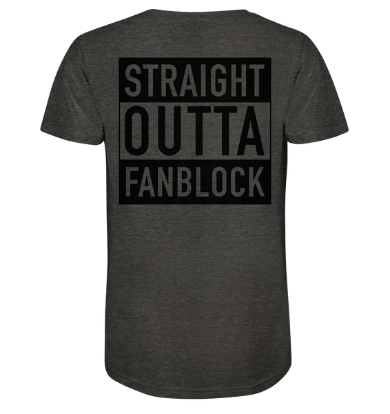 N.O.S.W. BLOCK Shirt "STRAIGHT OUTTA FANBLOCK" Männer Organic V-Neck T-Shirtdark heather grau