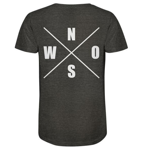 N.O.S.W. BLOCK Shirt "N.O.S.W. ICON" @ Front & Back Organic V-Neck T-Shirt dark heather grau