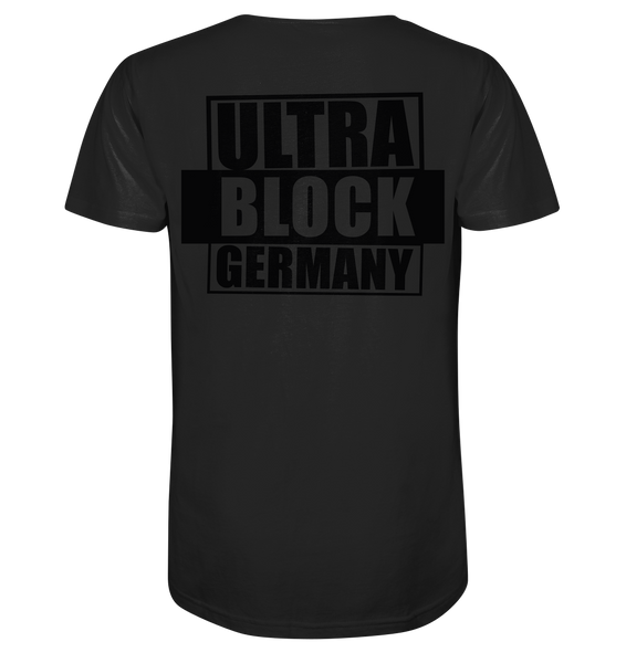 N.O.S.W. BLOCK Ultras Shirt "ULTRA BLOCK GERMANY" beidseitig bedrucktes Männer Organic V-Neck T-Shirt schwarz