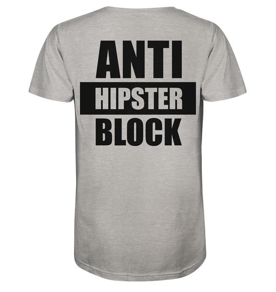 N.O.S.W. BLOCK Fanblock Shirt "ANTI HIPSTER BLOCK" Männer Organic V-Neck T-Shirt heather grau