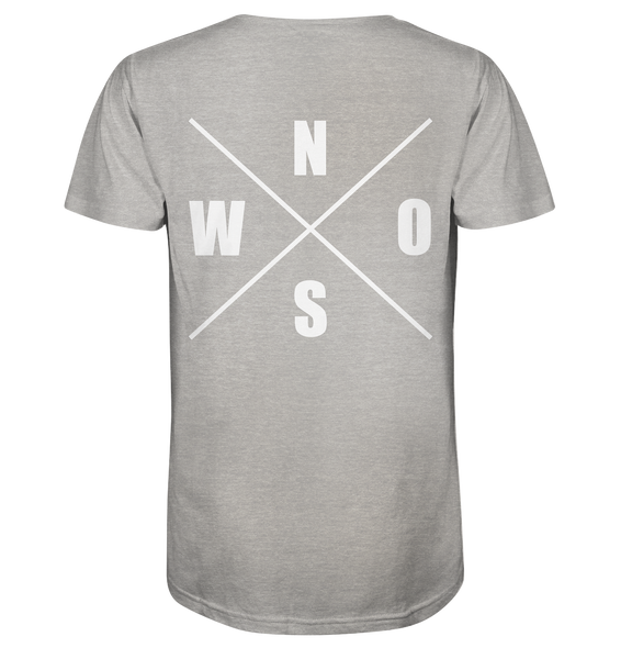 N.O.S.W. BLOCK Shirt "N.O.S.W. ICON" @ Front & Back Organic V-Neck T-Shirt heather grau