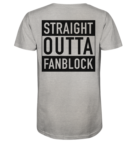 N.O.S.W. BLOCK Shirt "STRAIGHT OUTTA FANBLOCK" Männer Organic V-Neck T-Shirt heather grau