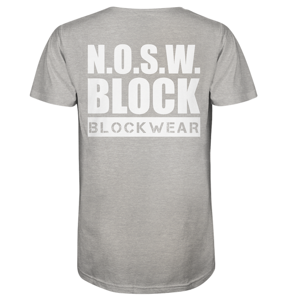 N.O.S.W. BLOCK Shirt "N.O.S.W. BLOCK BLOCKWEAR" Organic V-Neck T-Shirt heather grau