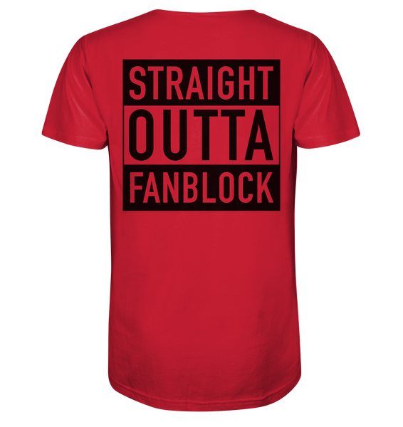 N.O.S.W. BLOCK Shirt "STRAIGHT OUTTA FANBLOCK" Männer Organic V-Neck T-Shirt rot