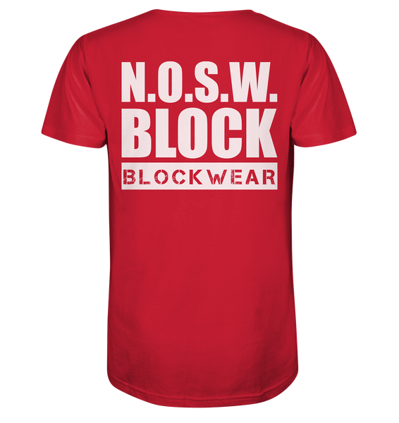 N.O.S.W. BLOCK Shirt "N.O.S.W. BLOCK BLOCKWEAR" Organic V-Neck T-Shirt rot