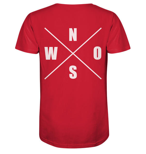 N.O.S.W. BLOCK Shirt "N.O.S.W. ICON" @ Front & Back Organic V-Neck T-Shirt rot
