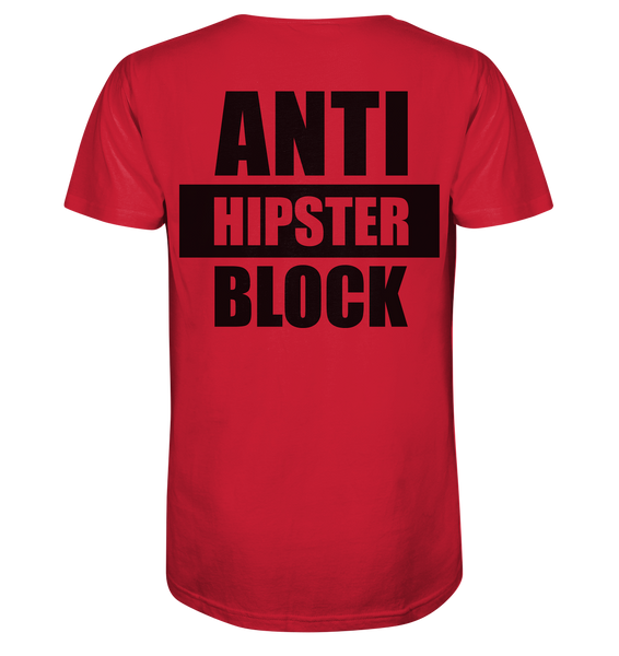N.O.S.W. BLOCK Fanblock Shirt "ANTI HIPSTER BLOCK" Männer Organic V-Neck T-Shirt rot