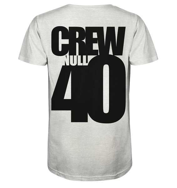 N.O.S.W. BLOCK Shirt "CREW NULL40" beidseitig bedrucktes Männer Organic V-Neck T-Shirt creme heather grau