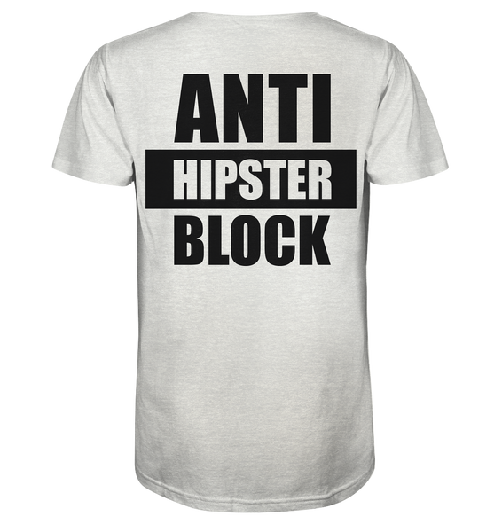 N.O.S.W. BLOCK Fanblock Shirt "ANTI HIPSTER BLOCK" Männer Organic V-Neck T-Shirt creme heather grau