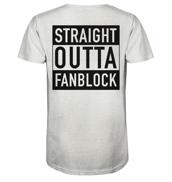 N.O.S.W. BLOCK Shirt "STRAIGHT OUTTA FANBLOCK" Männer Organic V-Neck T-Shirt creme heather grau