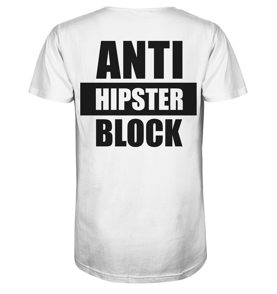 N.O.S.W. BLOCK Fanblock Shirt "ANTI HIPSTER BLOCK" Männer Organic V-Neck T-Shirt weiss