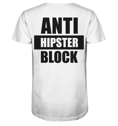 N.O.S.W. BLOCK Fanblock Shirt "ANTI HIPSTER BLOCK" Männer Organic V-Neck T-Shirt weiss