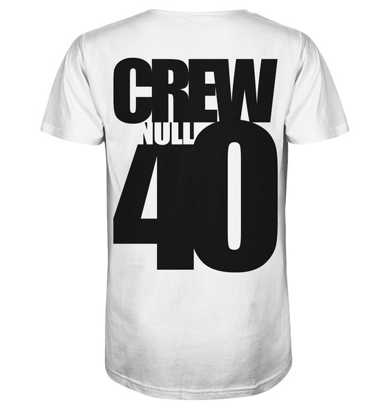 N.O.S.W. BLOCK Shirt "CREW NULL40" beidseitig bedrucktes Männer Organic V-Neck T-Shirt weiss