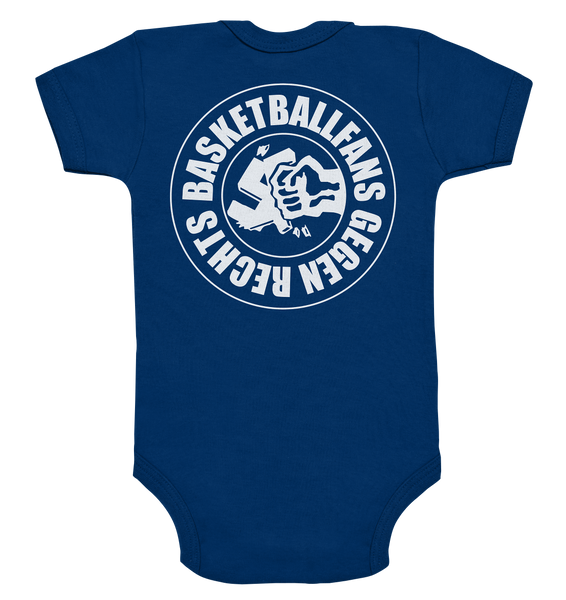 N.O.S.W. BLOCK Gegen Rechts Body "BASKETBALLFANS GEGEN RECHTS" beidseitig bedruckter Organic Baby Bodysuite nautical navy