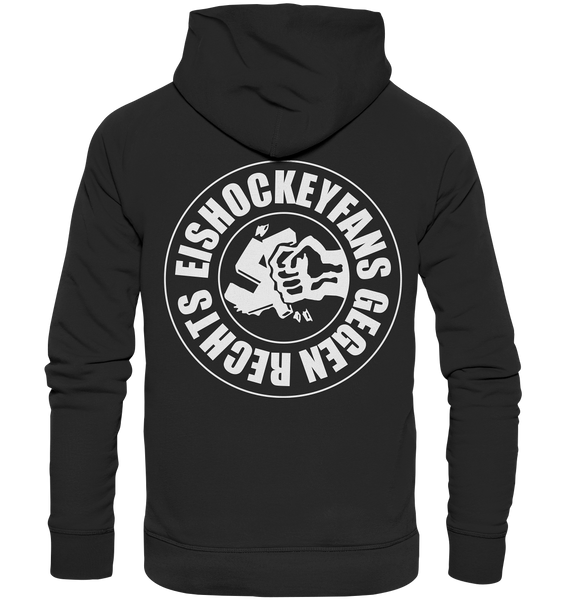 N.O.S.W. BLOCK Gegen Rechts Hoodie "EISHOCKEYFANS GEGEN RECHTS" beidseitig bedruckter Männer Organic Basic Kapuzenpullover schwarz