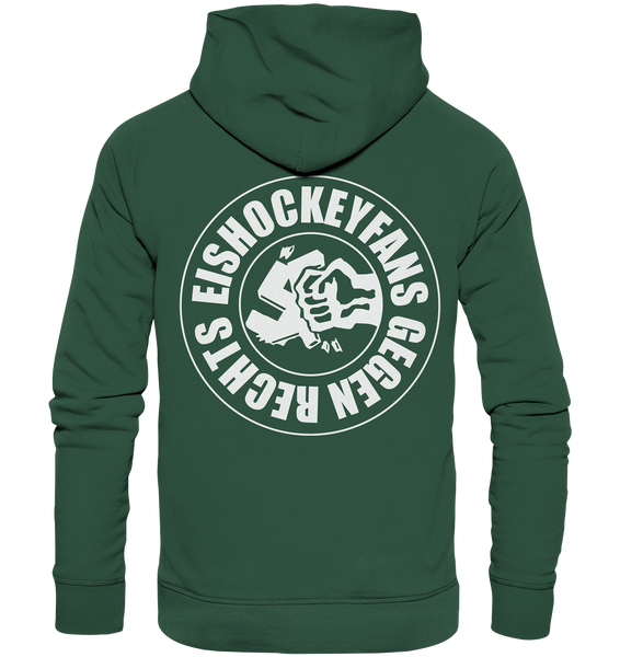 N.O.S.W. BLOCK Gegen Rechts Hoodie "EISHOCKEYFANS GEGEN RECHTS" beidseitig bedruckter Männer Organic Basic Kapuzenpullover grün