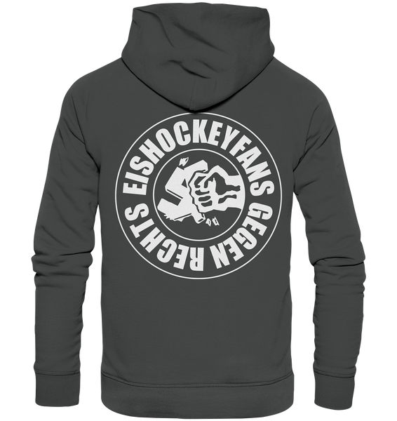 N.O.S.W. BLOCK Gegen Rechts Hoodie "EISHOCKEYFANS GEGEN RECHTS" beidseitig bedruckter Männer Organic Basic Kapuzenpullover anthrazit