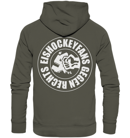 N.O.S.W. BLOCK Gegen Rechts Hoodie "EISHOCKEYFANS GEGEN RECHTS" beidseitig bedruckter Männer Organic Basic Kapuzenpullover khaki