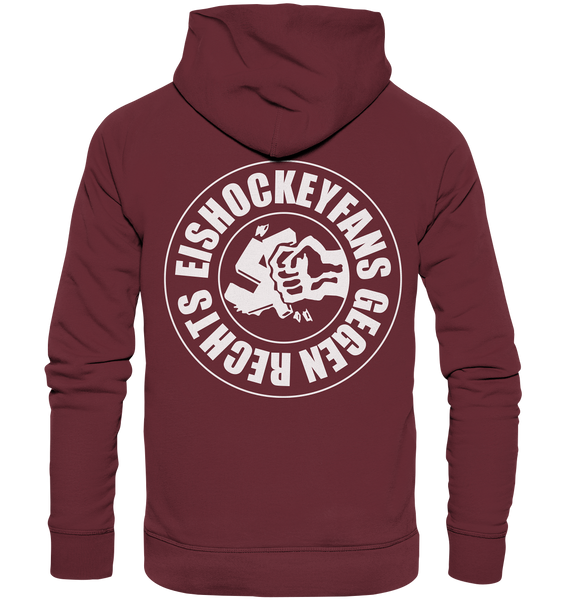 N.O.S.W. BLOCK Gegen Rechts Hoodie "EISHOCKEYFANS GEGEN RECHTS" beidseitig bedruckter Männer Organic Basic Kapuzenpullover weinrot