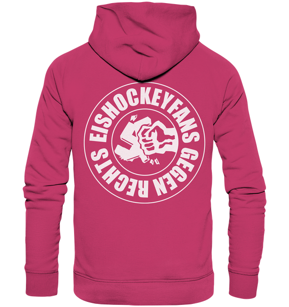 N.O.S.W. BLOCK Gegen Rechts Hoodie "EISHOCKEYFANS GEGEN RECHTS" beidseitig bedruckter Männer Organic Basic Kapuzenpullover pink