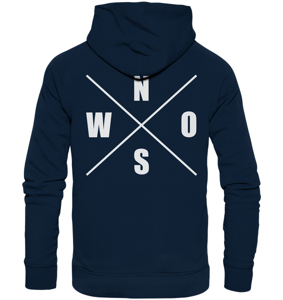 N.O.S.W. BLOCK Hoodie "N.O.S.W. ICON" @ Front & Back Männer Organic Fashion Kapuzenpullover navy