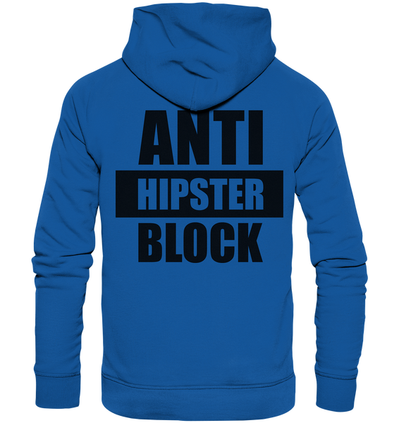 Fanblock Hoodie "ANTI HIPSTER BLOCK" Männer Organic Kapuzenpullover blau