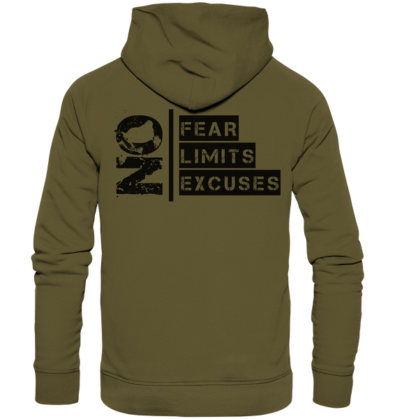 N.O.S.W. BLOCK Ultras Hoodie "ULTRAS FOR REAL" beidseitig bedruckter Männer Organic Kapuzenpullover khaki