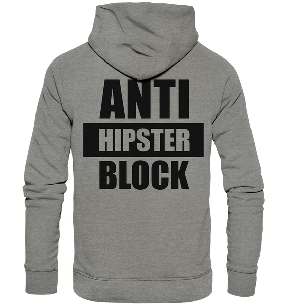Fanblock Hoodie "ANTI HIPSTER BLOCK" Männer Organic Kapuzenpullover mid heather grau
