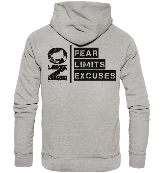 N.O.S.W. BLOCK Ultras Hoodie "ULTRAS FOR REAL" beidseitig bedruckter Männer Organic Kapuzenpullover heather grau