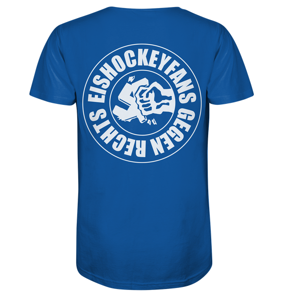 N.O.S.W. BLOCK Gegen Rechts Shirt "EISHOCKEYFANS GEGEN RECHTS" beidseitig bedrucktes Männer Organic T-Shirt blau