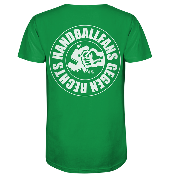 N.O.S.W. BLOCK Gegen Rechts Shirt "HANDBALLFANS GEGEN RECHTS" beidseitig bedrucktes Männer Organic T-Shirt grün
