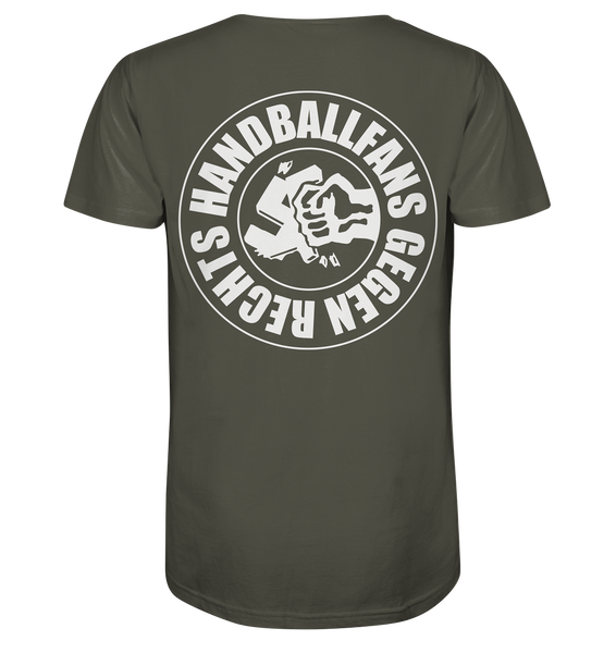 N.O.S.W. BLOCK Gegen Rechts Shirt "HANDBALLFANS GEGEN RECHTS" beidseitig bedrucktes Männer Organic T-Shirt khaki