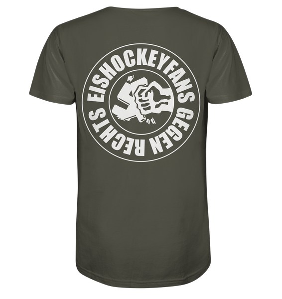 N.O.S.W. BLOCK Gegen Rechts Shirt "EISHOCKEYFANS GEGEN RECHTS" beidseitig bedrucktes Männer Organic T-Shirt khaki
