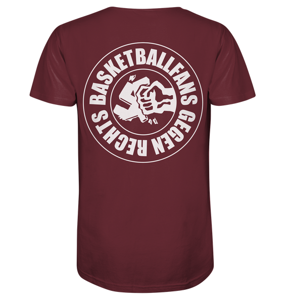 N.O.S.W. BLOCK Gegen Rechts Shirt "BASKETBALLFANS GEGEN RECHTS" beidseitig bedrucktes Männer Organic T-Shirt weinrot