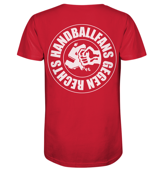 N.O.S.W. BLOCK Gegen Rechts Shirt "HANDBALLFANS GEGEN RECHTS" beidseitig bedrucktes Männer Organic T-Shirt rot