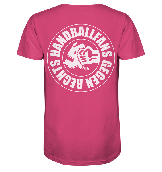 N.O.S.W. BLOCK Gegen Rechts Shirt "HANDBALLFANS GEGEN RECHTS" beidseitig bedrucktes Männer Organic T-Shirt pink